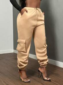 SHEIN SXY Thick Thermal Lined Warm Casual Sweatpants With Pockets, For Fall/Winter