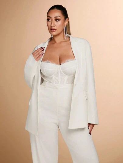 SHEIN BAE Blazer negro adelgazante para mujer talla grande, prenda exterior versátil de manga larga para otoño/invierno