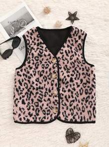 SHEIN Unity Vest Leopard Print Women Jacket, Stylish - Pink - View 1