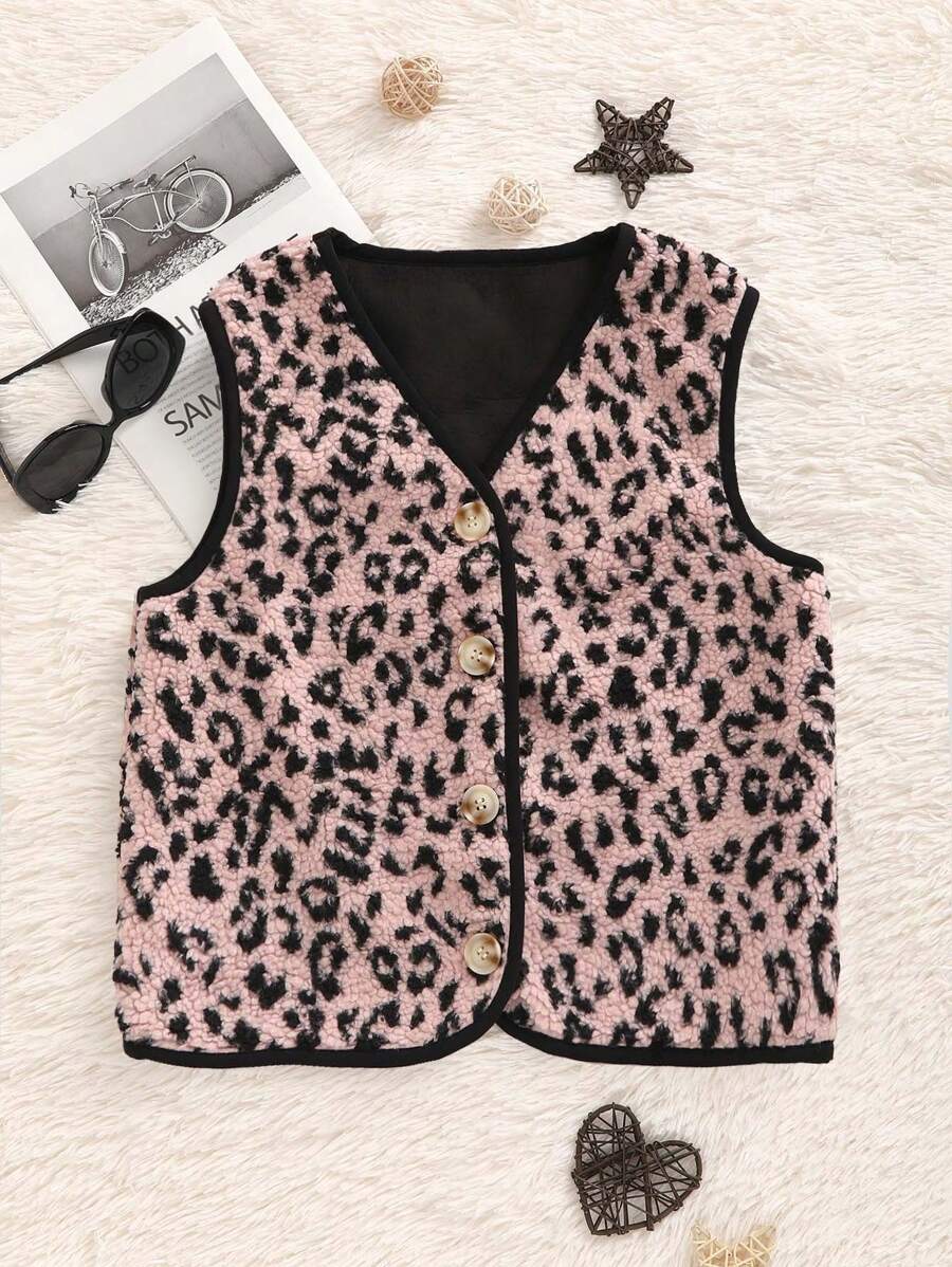 SHEIN Unity Vest Leopard Print Women Jacket, Stylish - Pink - View 1