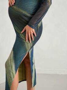 MaterniChic Maternity Striped Print Split Thigh, Split Thigh Dress, For Party