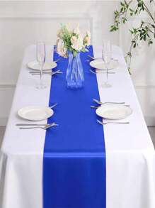 1/5/10pcs Sapphire Blue Satin Solid Color Table Runner,11x 108 Inch Rectangular Table Runner,Can Be Used As Chair Back Ties, Silk And Smooth Fabric Table Runner,For Weddings, Blue Birthday Party Decorations, Banquets, Festivals, Graduation Ceremony, Engagement And Other Occasions High Quality Table Runner, New Year (Multiple Colors Available) Christmas For Holiday Gift Giving - Royal Blue - View 4