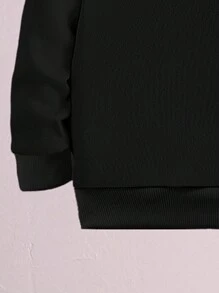 SHEIN Áo hoodie đen in họa tiết hoa cổ điển thường ngày cho bé gái thời trang kết hợp quần nỉ, lót nhiệt mềm mại, thích hợp mặc ngoài trời vào mùa thu/đông và mặc hàng ngày - màu đen - Xem 3