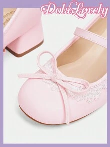 Dola Lovely Round Toe Low Vamp Bow Decoration Thick Heel Pumps, Fashion Women High Heel Shoes Spring Shoes Spring Break Easter