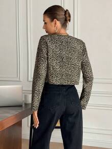 Serisse 女士休闲舒适豹纹蝴蝶结衬衫 - 卡其色 - 查看 2