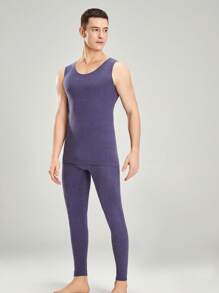 3pcs/Set Men's Solid Color Round Neck Slim Fit Base Layer Thermal Vest