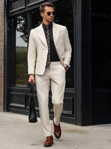 Manfinity Bizformal Set 2 bucăți pentru bărbați, cu buton în față, cu buzunar fals, cu mânecă lungă, cămașă și pantaloni minimaliste - Gri deschis - Vizualizare 6