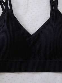 4pcs Teenage Girls Seamless Striped Backless Racerback Sports Bra Crop Top Set