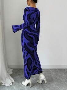 Elenzga Women Casual Colorblock Flare Sleeve Sweater Dress, Autumn/Winter