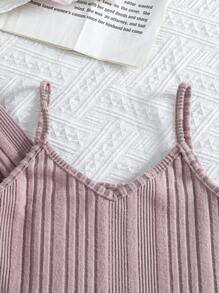 3pcs/Set Teenage Girls Jacquard Vertically Ribbed Long Sleeve Top And Pants Camisole Loungewear Set, Light Pink