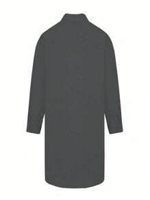 Maweii Plus Size Solid Color Button Front Long Sleeve Casual Short Dress - Dark Grey - View 2