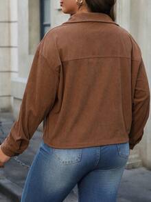 SHEIN LUNE Plus Size Women Single-Breasted Short Casual Jacket, Solid Color Long Sleeve, Autumn