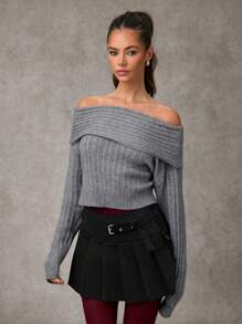 SHEIN BAE Women Gray Solid Color Commuter/Fashionable Versatile/Girlfriends' Gathering/Office Siren/Greyscale Outfit Pleated Casual Mini Skirt/Pleated Mini Skirt/Pleated Woven Twill Skirt/Skater Skirt/Going Out Skirt