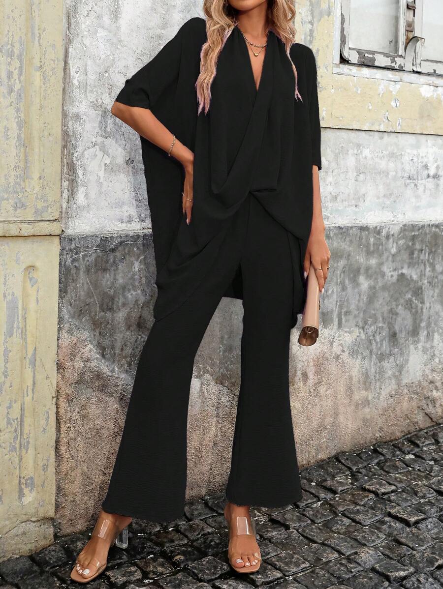 SHEIN Clasi Loose Comfortable Texture Women Two-Piece Set - Black - View 1