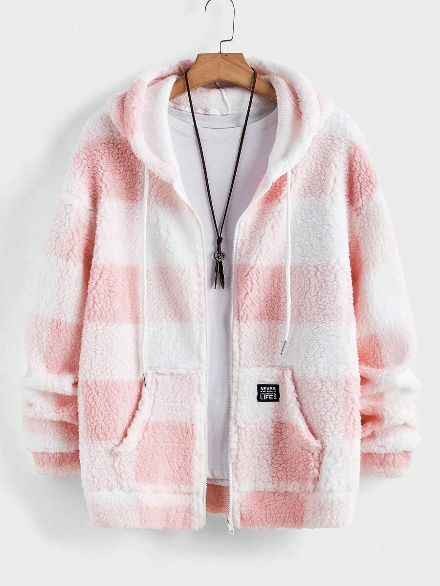 Manfinity VCAY Áo khoác trùm đầu in họa tiết kẻ caro Buffalo Relaxed Fit dành cho nam (Không bao gồm áo phông) - Hồng - Xem 1