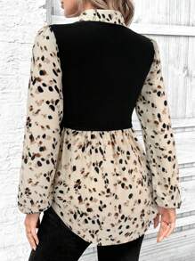 SHEIN LUNE Women's Leopard Print Patchwork Color Block Blouse, Suitable For Teachers And Office Wear, Autumn - Multicolor - View 2