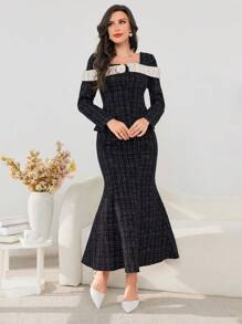 Modelyn Bộ 2 chiếc áo cánh cài nút phía trước họa tiết hoa 3D thanh lịch dành cho nữ có viền đuôi cá - màu đen - Xem 5