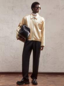 AKNOTIC Party Woven Slim Fit Stand Collar Long Sleeve Jacket For Men, Suitable For Autumn, For Fall Winter - Yellow - View 1