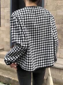 INAWLY Women's Casual Houndstooth Dual Pocket Jacket - Fall Season - Black and White - View 2