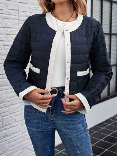 EMERY ROSE 女式冬季撞色单排扣休闲棉服大衣