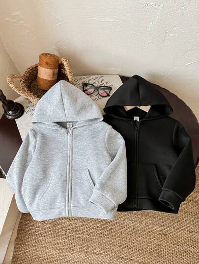 SHEIN LMoss Kids LMoss 2pcs/Set Baby Girl Cute Solid Color Hooded Sweatshirt Set,In Fall/Winter