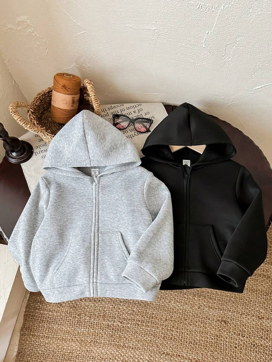SHEIN LMoss Kids LMoss 2pcs/Set Baby Girl Cute Solid Color Hooded Sweatshirt Set,In Fall/Winter - Multicolor - View 1