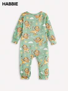 SHEIN 2pcs/Set Baby Boy Lion Print Long Sleeve Romper Outfit, Spring/Autumn