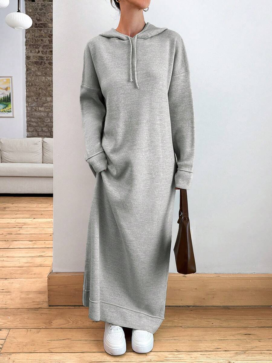 EURMUSE Ponpon And Stone Button Detail Maxi Long Cardigan - Light Grey - View 1