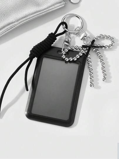 ROMWE Kawaii 1 hộp đựng thẻ sinh viên màu đen, khung ảnh 3 inch, trang trí ba lô, dây đeo thẻ ID