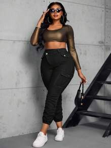 SHEIN SXY Jean skinny plissé de couleur unie grande taille, polyvalent et décontracté