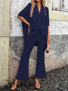 SHEIN Clasi Loose And Comfortable Textured 2pcs Women's Set In  Style - Navy Blue - View 1