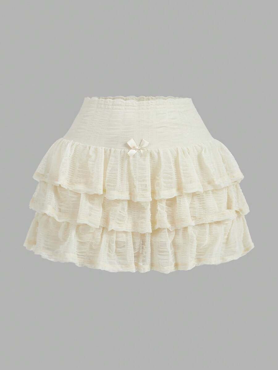 Sweetina Y2k Summer Hawaiian White Clothes Solid Color Bowknot Cake Mini Skirt