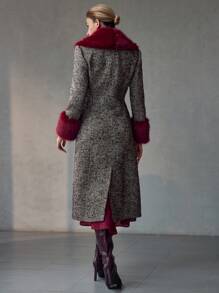 MOTF PREMIUM 羊毛人字形对比蓬松瀑布领长款大衣 - 彩色 - 查看 5