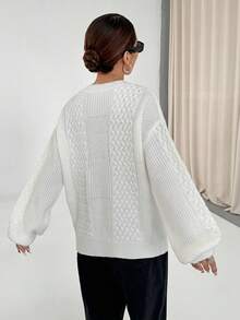SHEIN Unity Women's Street Casual Versatile Knitted Round Neck Pullover Sweater, Winter, Fall - White - View 2