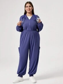 TaskEZ Conjunto de uniforme de pantalón y blusa de unicolor con bolsillo con cremallera, conjunto de ropa de trabajo de otoño para tallas grandes - Azul - Ver 8
