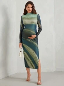 MaterniChic Maternity Striped Print Split Thigh, Split Thigh Dress, For Party