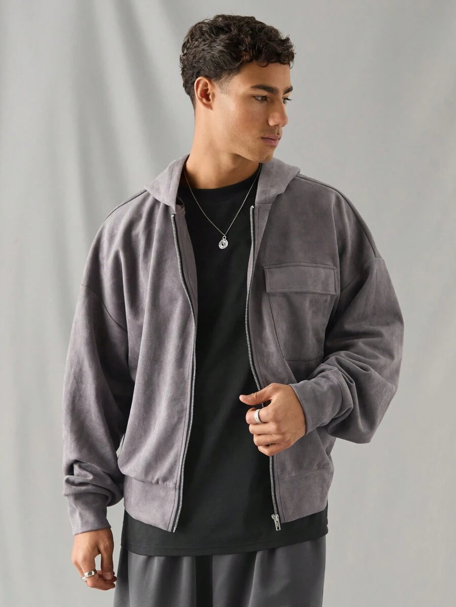 Manfinity VCAY Young Men's Casual Long Sleeve Zip-Up Hooded Sweatshirt, Fashionable And Relaxed, For Fall Winter