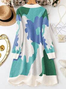 SHEIN LUNE 大码全印花休闲针织开衫，长袖，冬季 - 彩色 - 查看 2