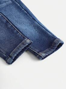 SHEIN Baby Girls Blue Denim Thermal Lined Leggings, Thick Warm Jeggings For Autumn/Winter - Medium Wash - View 2