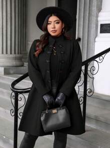 Celure Manteau en tweed mi-long, col montant style chinois, design avec boutons, taille en A, coupe grande taille