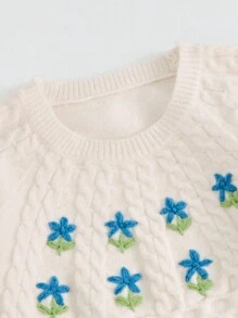 Flirla Dames ronde hals lange mouw bloemen borduurwerk casual trui
