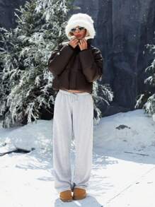 Aveloria Affinna 复古设计厚 PU 皮革配毛领短款摩托车风格加厚棉服外套，秋冬装新品