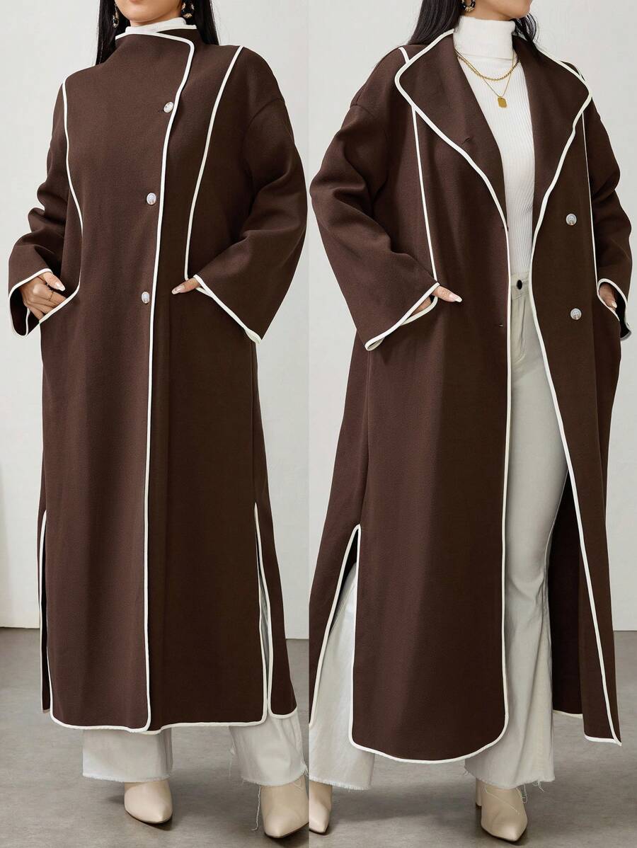 Modelyn Women's Autumn/Winter Sweater, Contrast Color Lapel & Dropped Shoulder - Multicolor - View 1