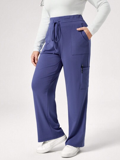 SHEIN TaskFit Plus Size Plain Color Side Pocket Scrub Uniform Bottom Scrub Bottom