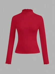 SHEIN EZwear 2pcs Black & Red Casual Tight Fit Long Sleeve T-Shirts, Autumn/Winter,Fall Tops