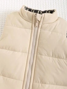 SHEIN Leap Crew 新生男童/女童休闲日常可爱有趣厚实保暖背心，字母印花，适合秋冬季居家户外穿着