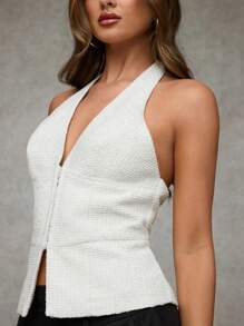 SHEIN BAE Ladies Solid Color Halter Minimalist Blazer Top, Casual For Daily Wear