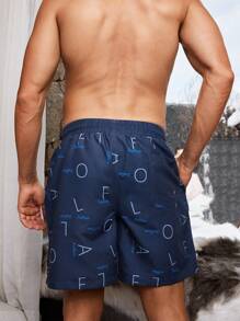 Surfspeed Men's All-Over Print Drawstring Pocket Beach Shorts, Summer - Blue - View 2