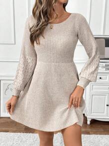 SHEIN Clasi Vestido de mujer tipo línea A con cuello redondo, no selectivo, decoración de muñeca, vestido de punto para otoño/invierno, ropa de invierno para mujer, vestido de punto