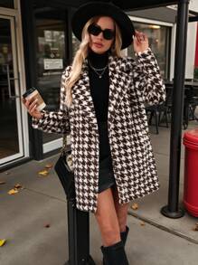 SHEIN Clasi 女式千鸟格图案保暖时尚大衣，秋冬 - 彩色 - 查看 2